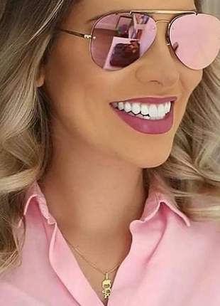 Óculos de sol com proteção uv espelhado rose feminino barato