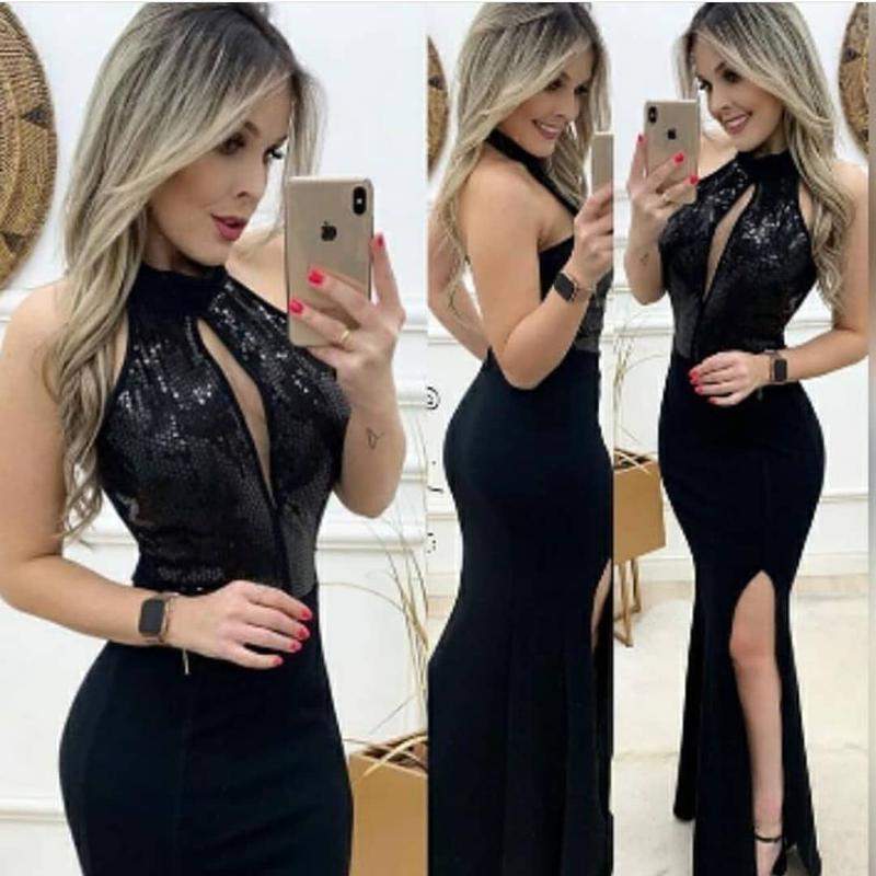 vestido longo preto justo