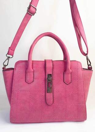 Bolsa bag camila pink - bolsa feminina, de mão e ombro, em couro ecológico