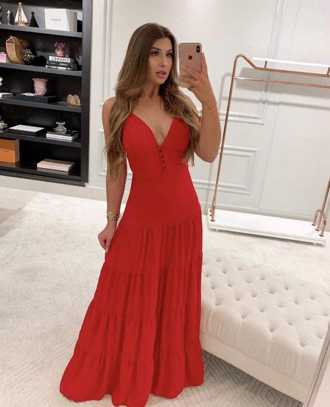 vestido vermelho com botoes na frente
