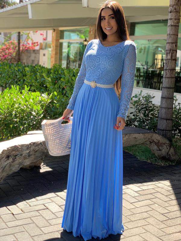 vestido azul moda evangélica