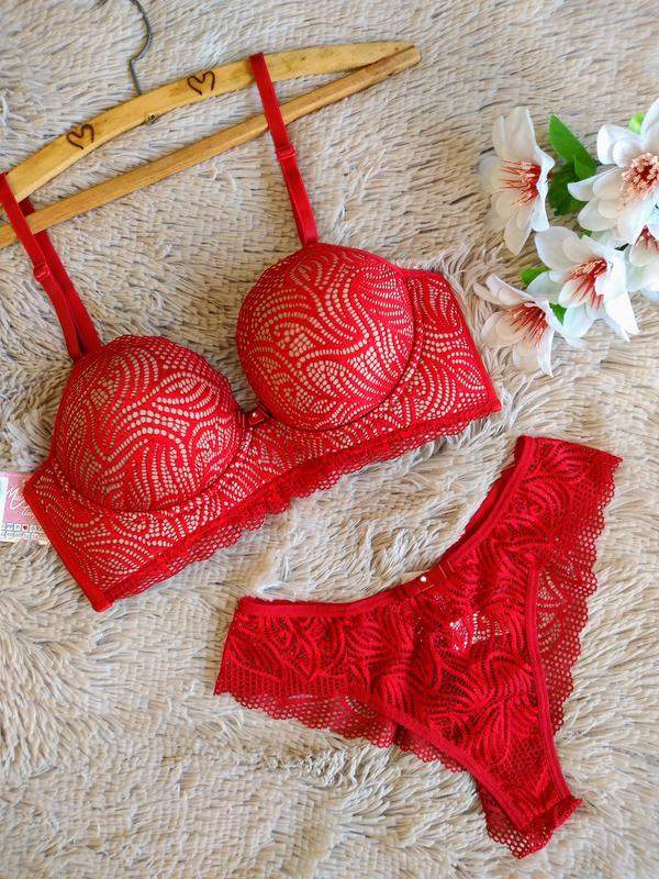 Conjunto lingerie especial - sutiã e calcinha renda vermelho