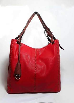 Bolsa bag isadora vermelha - bolsa feminina de ombro, casual, em couro ecológico