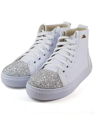Tênis bota sneaker branco com brilho lindo e confortável