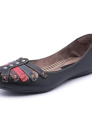 Sapatilha sandália rasteira feminina 100% em couro bergally