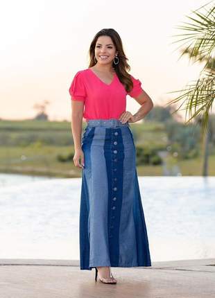 Saia jeans longa moda feminina joyaly moda evangelica