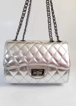 Bolsa bag carina prata - bolsa feminina, de ombro, para festas e eventos, couro ecológico.