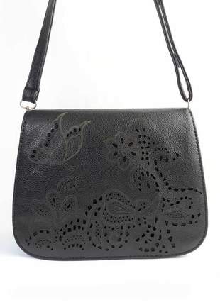 Bolsa bag roberta preta - bolsa feminina, tiracolo, casual, couro ecológico