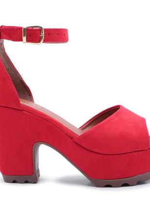 Sandália feminina salto alto de festa tratorada vermelha luxo