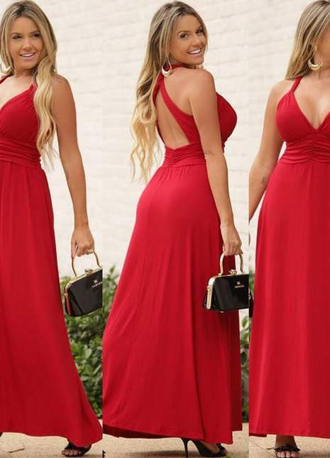 vestido vermelho decotado longo