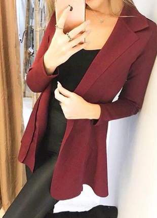 Blazer plus size feminino maxi acinturado casaco sobretudo longo vinho elegante