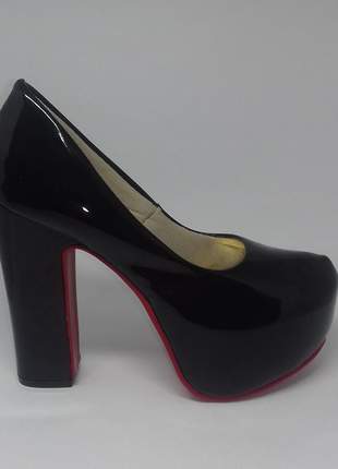 Sapatos femininos scarpins plataforma salto bloco 14 cm