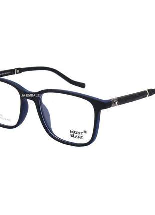 Armação de óculos quadrada masculina mont blanc mb7030 preto e azul