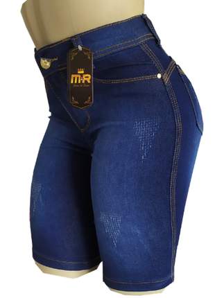 Bermudas cintura alta jeans feminino com lycra (até o joelho)
