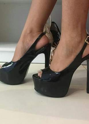 Sapatos femininos peep toe plataforma vinil