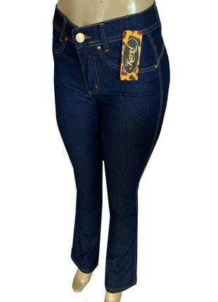 Calça jeans flare feminina cintura alta elastano