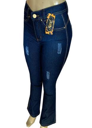 Calças jeans flare cintura alta feminina elastano