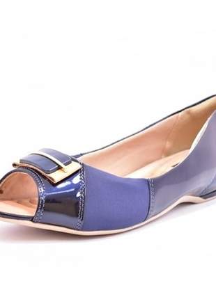Sapato feminino peep toe comfortflex azul marinho e avelã numeração especial 40, 41 e 42