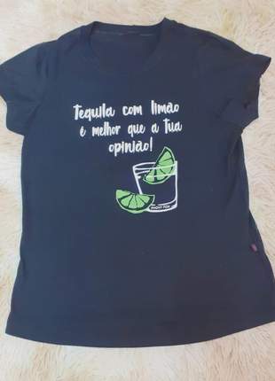 Blusa manga curta verde t-shirt blusinha casual camiseta tequila c/ limão divertida