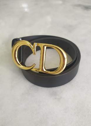 Cinto inspired christian dior preto 100% couro ferragens douradas