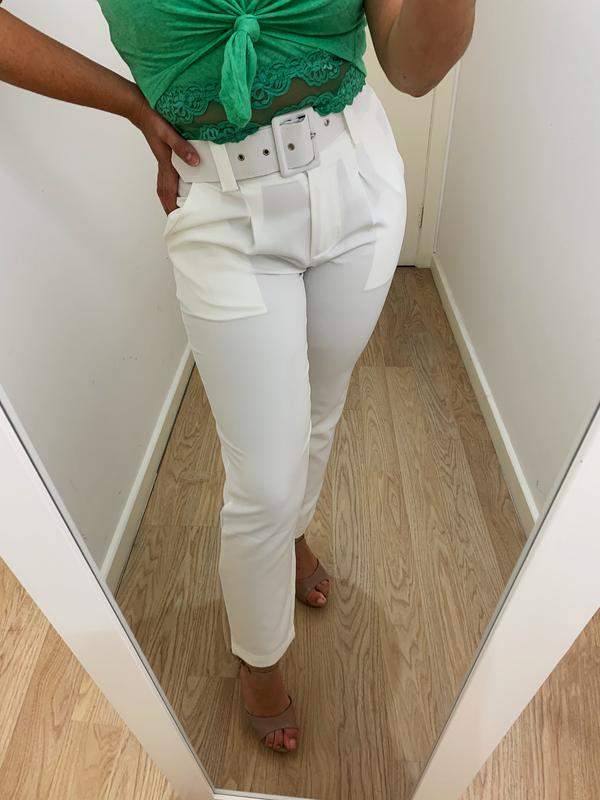 calça alfaiataria feminina cintura alta branca