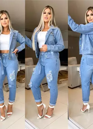 Calça jeans mom feminina destroyed rasgada laço cinto cintura alta