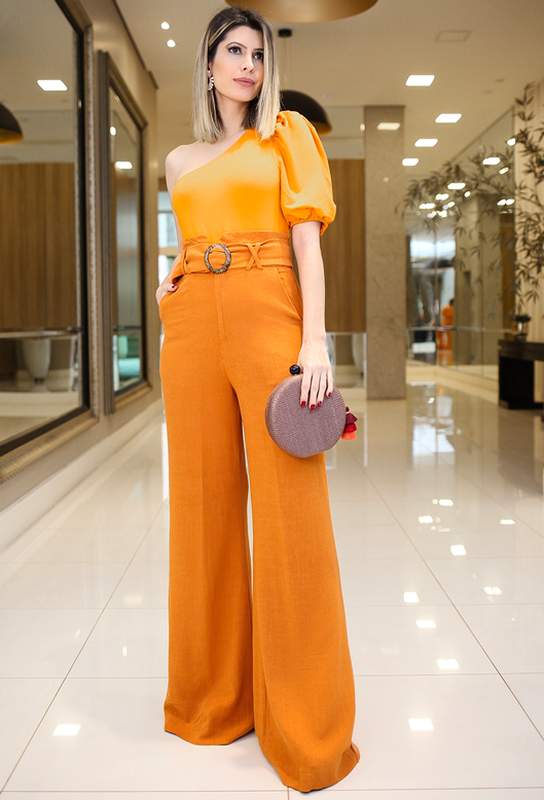 Calça pantalona cós alto linho laranja - R$ 179.90, cor Laranja (em  viscose) #47668, compre agora