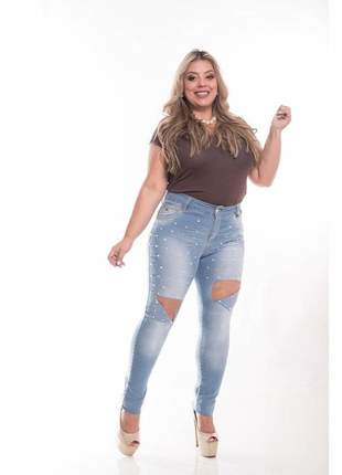 Calça jeans feminina chique plus size pedraria