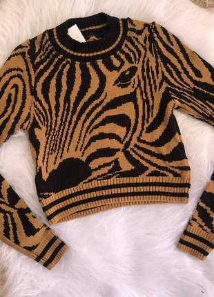 Cropped em tricot animal print