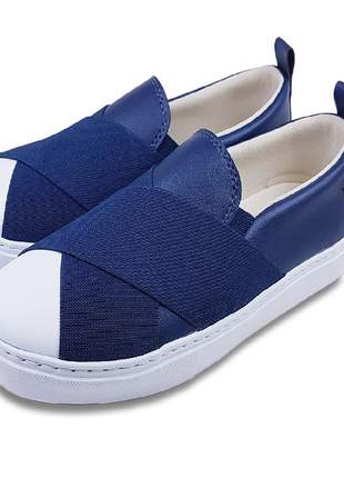 Tenis slip on sapatilha elastico azul confortavel