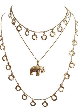Kit 3 colares banhados a ouro 18k elefante choker d01