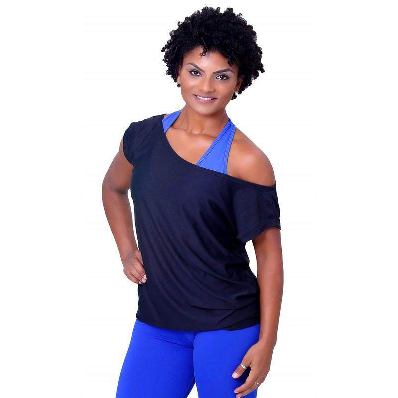 Camisa fitness academia lisa dry fit ombro caído feminino - R$ 39.00, cor  Preto #52643, compre agora