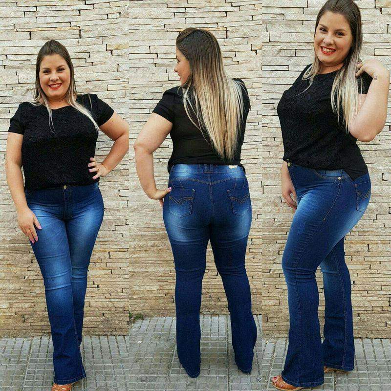 Kit 3 Calça Flare Feminina Jeans Com Licra Cintura Alta 17