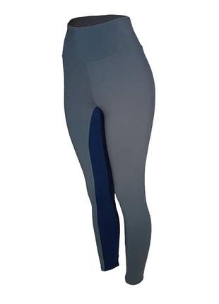 Calça legging fitness cintura alta recorte interno cinza azul feminino