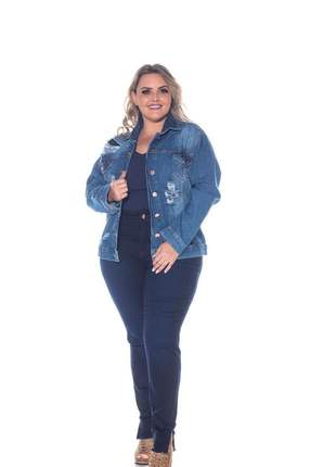 Jaqueta destroyed jeans plus size feminina tamanho grande