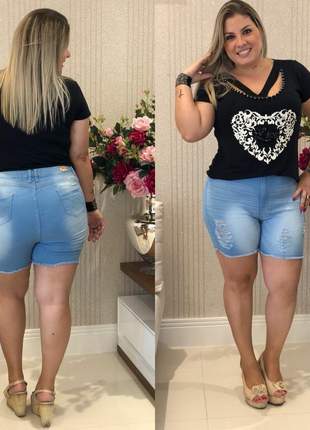 Bermuda shorts jeans plus size destroyed cintura alta