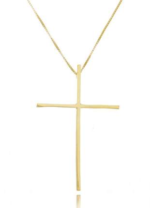 Colar corrente feminina dourada pingente cruz  banhado ouro 18k col003