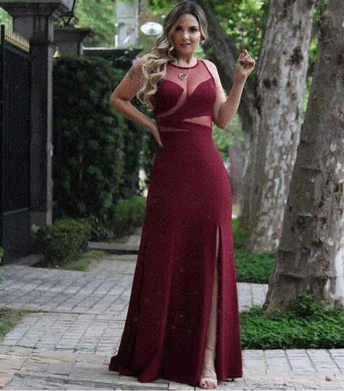 vestido de formatura vermelho marsala
