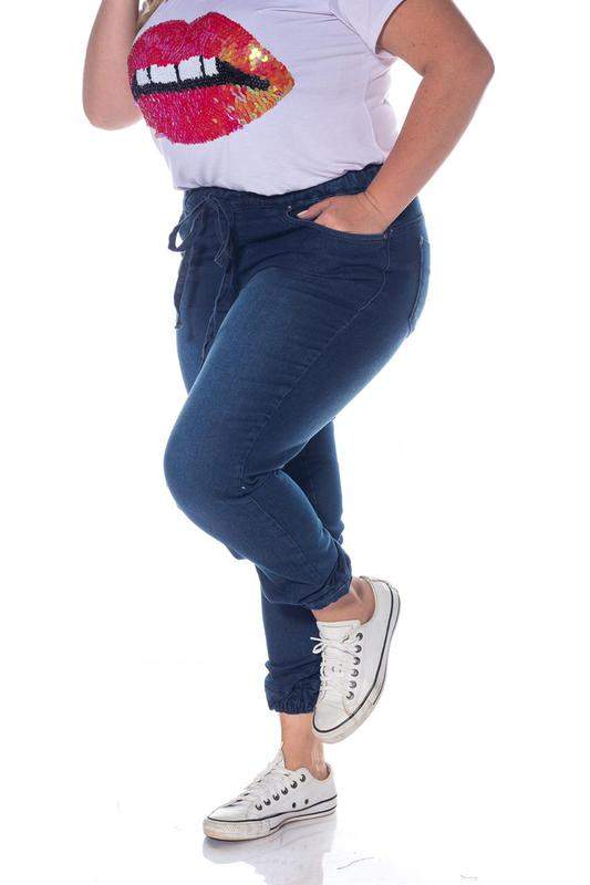 calça jeans feminina com elastico na barra