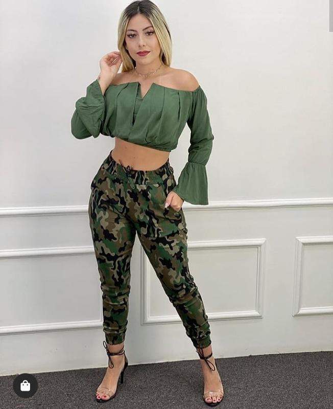calça camuflada verde feminina