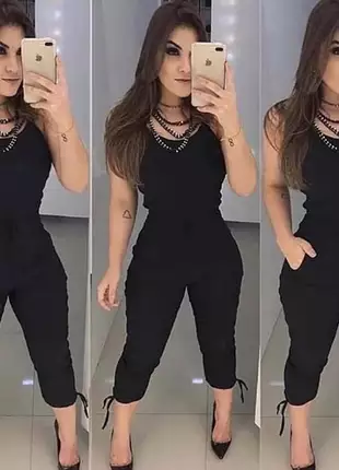 Macacão feminino jogger alça preto moda