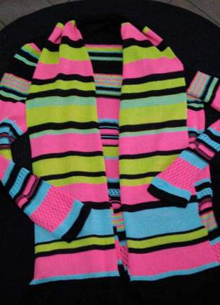 Cardigã feminino tricot com detalhe de cachecol blusa aberta