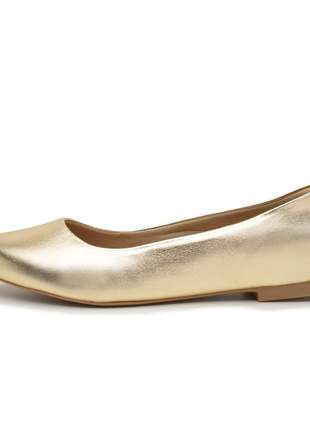 Sapatilha sapato bico fino social dourado metalizado