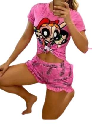 Pijama meninas poderosas rosa lingerie animado p ao gg