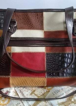 Bolsa em couro legitimo big-bag em patchwork de couro direto do fabricante artesanal