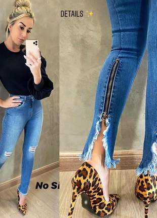 Calça jeans skinny dardak ziper inferior com elastano cintura alta