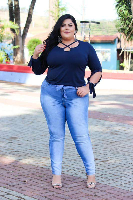 Calça plus size linda jeans clara moda casual moda feminina tamanho grande  46 ao 52 - R$ 115.00, cor Azul #57555, compre agora