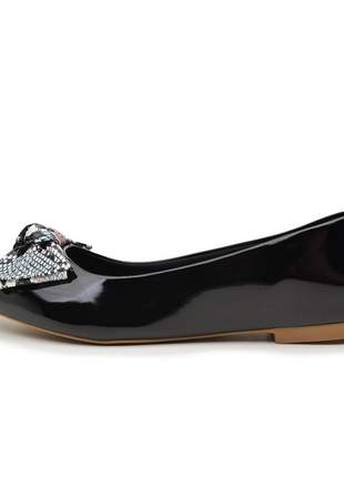 Sapatilha sapato feminina bergally preto com laço escamada promoção 2020
