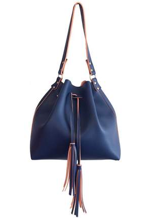 Bolsa feminina saco grande transversal azul com 2 alças