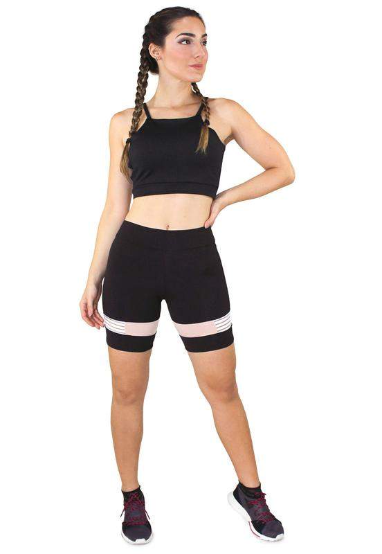 Conjunto feminino fitness cropped alcinha preto + shorts preto com elastico luxo